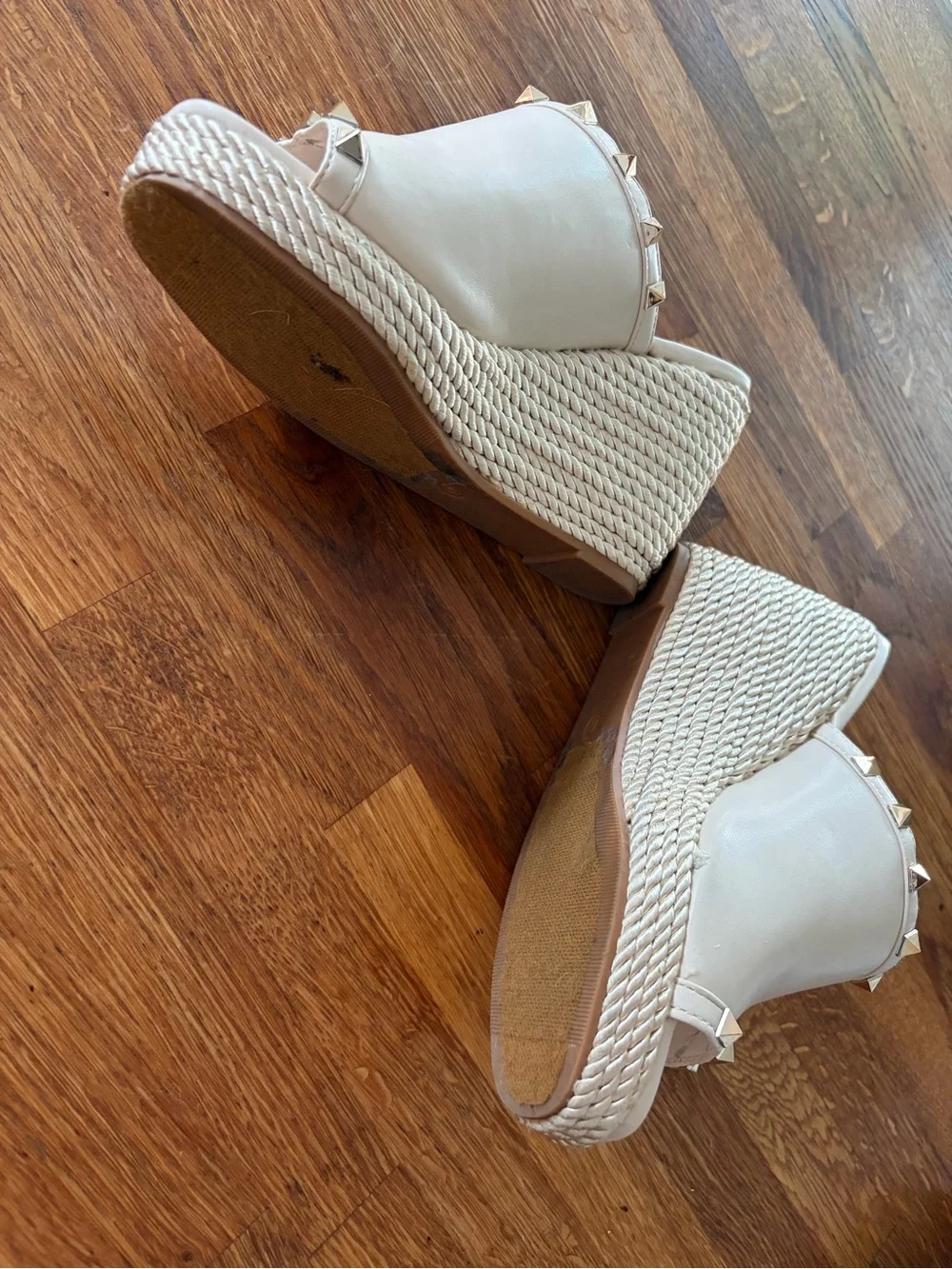 Studded Wedge Slide Sandals - Neutral Beige